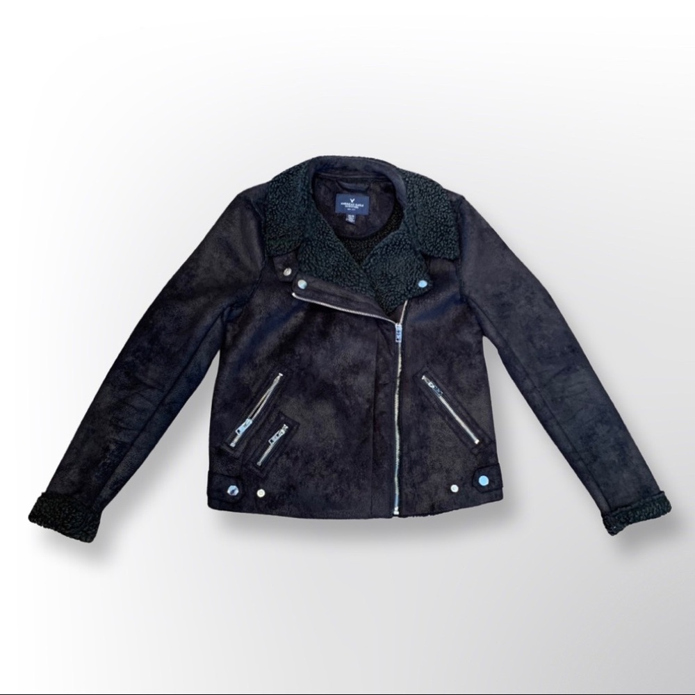 American Eagle Black Sherpa Lined Jacket Size: XS